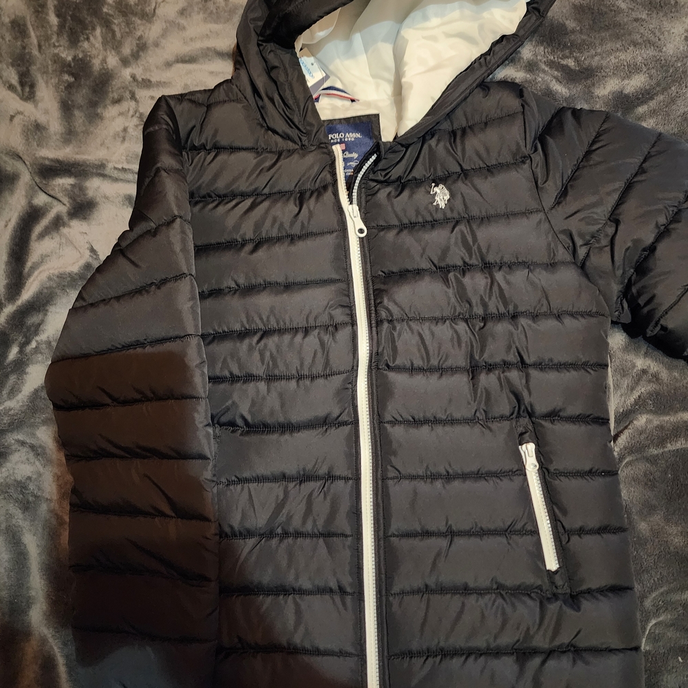 U.S. Polo Assn. Black Puffer Jacket with White Accents